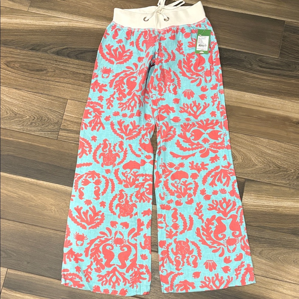 Lily Pulitzer Aqua & Coral Wide Leg Beach Pants Size XS NWT